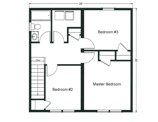 Compact three bedroom design with convenient 2nd floor washer and dryer